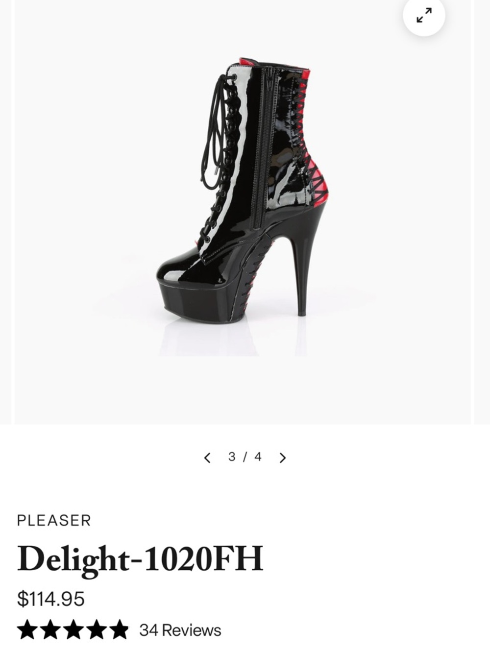 Pleaser Black and Red Patent Lace-Up Platform Ankle Boot